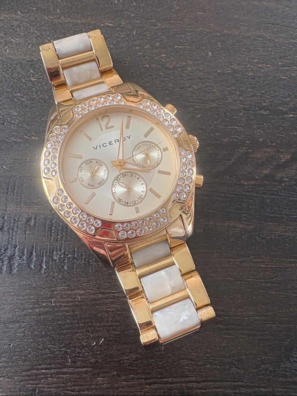 Women's Gold and White Crystal Accent Bracelet Watch